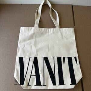 Vanity Canvas Tote Bag Cream Black Logo Cotton Canvas Shoulder Bag Eco Friendly
